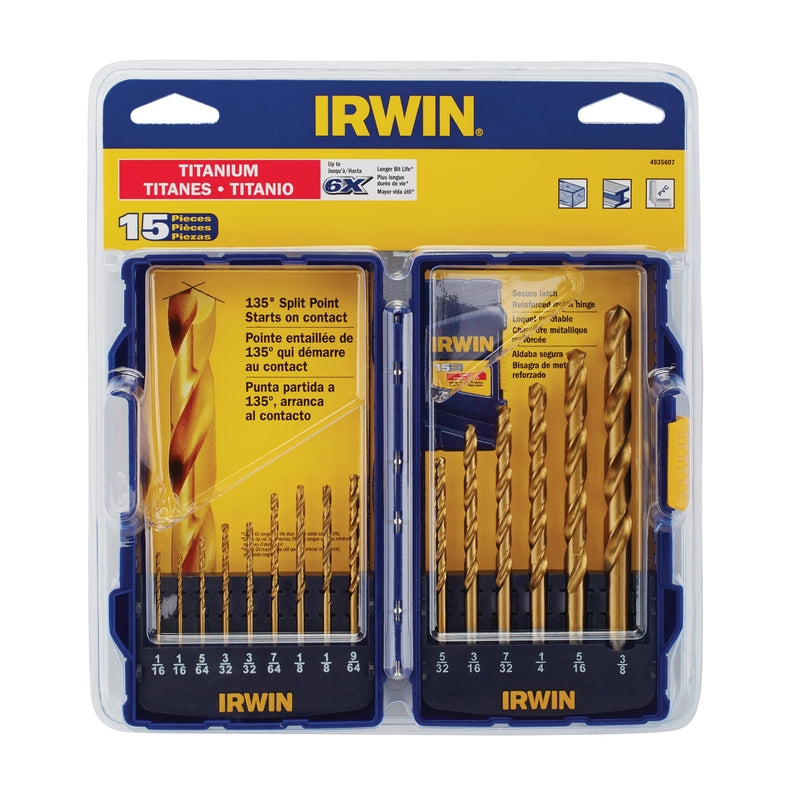 IRWIN High Speed Steel Drill Bit Set Straight Shank 15 pc