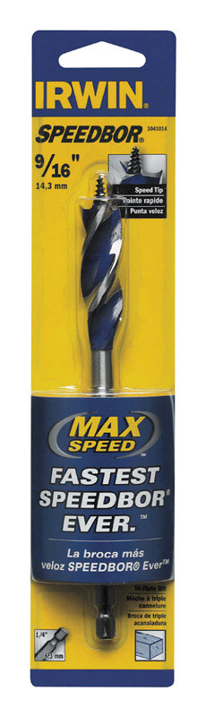 IRWIN Speedbor 9/16 in. X 6 in. L Carbon Steel Wood Boring Bit Quick-Change Hex Shank 1 pc