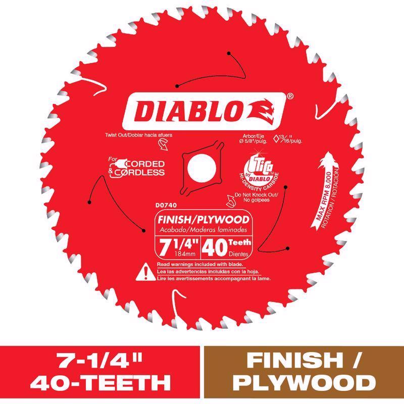 Diablo 7-1/4 in. D TiCo Hi-Density Carbide Circular Saw Blade 40 teeth 1 pk