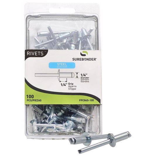 Surebonder 1/4 in. D X 1/4 in. Steel Rivets Silver 100 pc