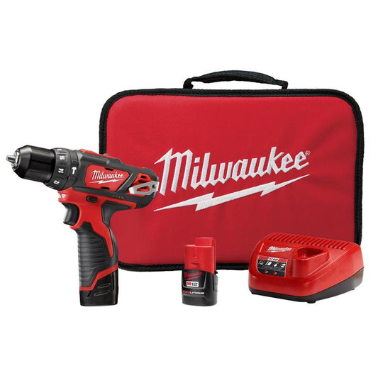 Milwaukee M12 3/8 in. Brushed Cordless Hammer Drill/Driver Kit (Battery & Charger)
