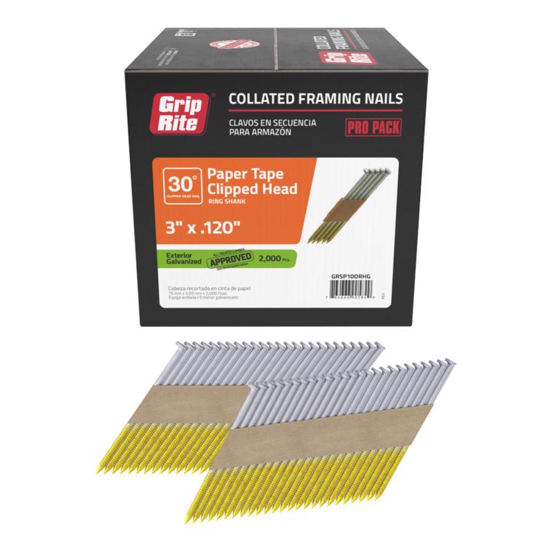 Grip-Rite 3 in. L Angled Strip Hot-Dip Galvanized Framing Nails 30 deg 2000 pk