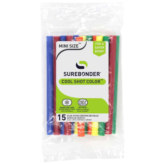 Surebonder 0.3 in. D X 4 in. L Cool Shot Mini Glue Sticks Assorted Colors 15 pk