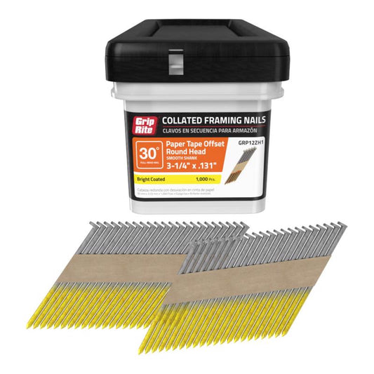 Grip-Rite 3-1/4 in. L X 12 Ga. Angled Strip Bright Framing Nails 30 deg 1000 pk