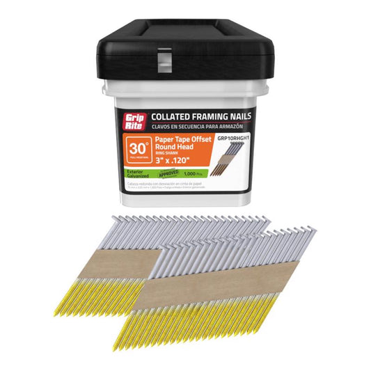 Grip-Rite 3 in. L X 11 Ga. Angled Strip Hot-Dip Galvanized Framing Nails 30 deg 1000 pk