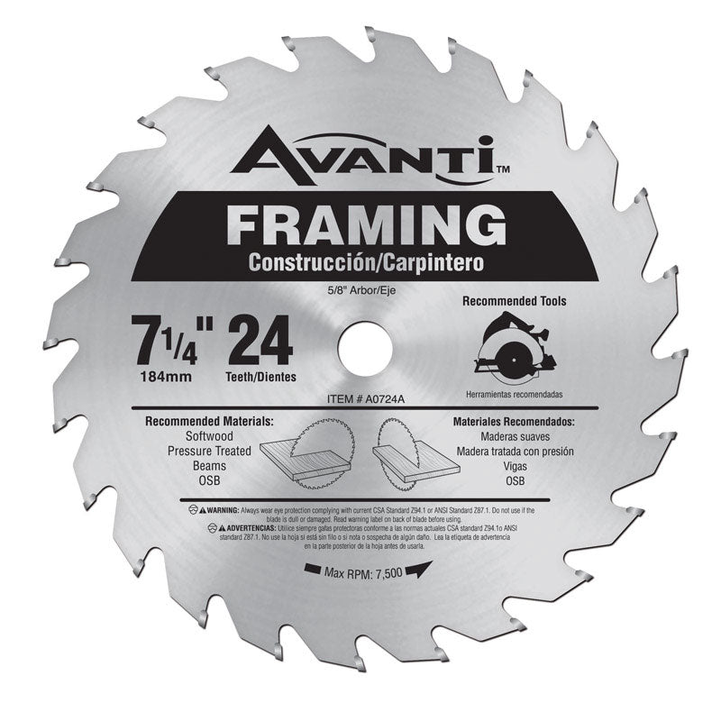 Avanti 7-1/4 in. D Carbide Tipped Steel Framing Saw Blade 24 teeth 1 pk