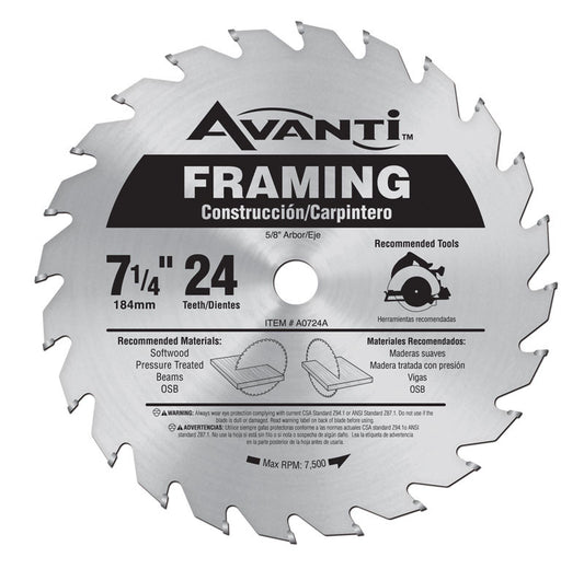Avanti 7-1/4 in. D Carbide Tipped Steel Framing Saw Blade 24 teeth 1 pk