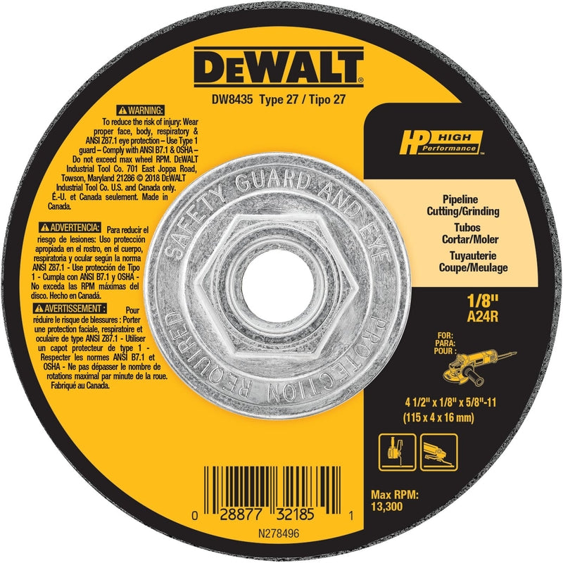 DeWalt High Performance 4-1/2 in. D X 5/8 in. X 1/8 in. thick Metal Grinding Wheel 1 pc