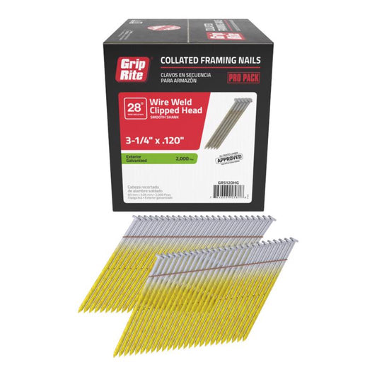 Grip-Rite 3-1/4 in. L X 11 Ga. Angled Strip Hot-Dip Galvanized Framing Nails 28 deg 2000 pk