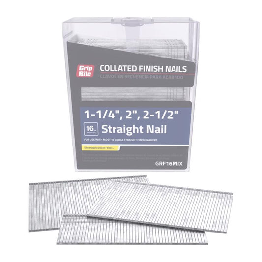 Grip-Rite 16 Ga. Straight Strip Electro Galvanized Finish Nail Set 900 pk