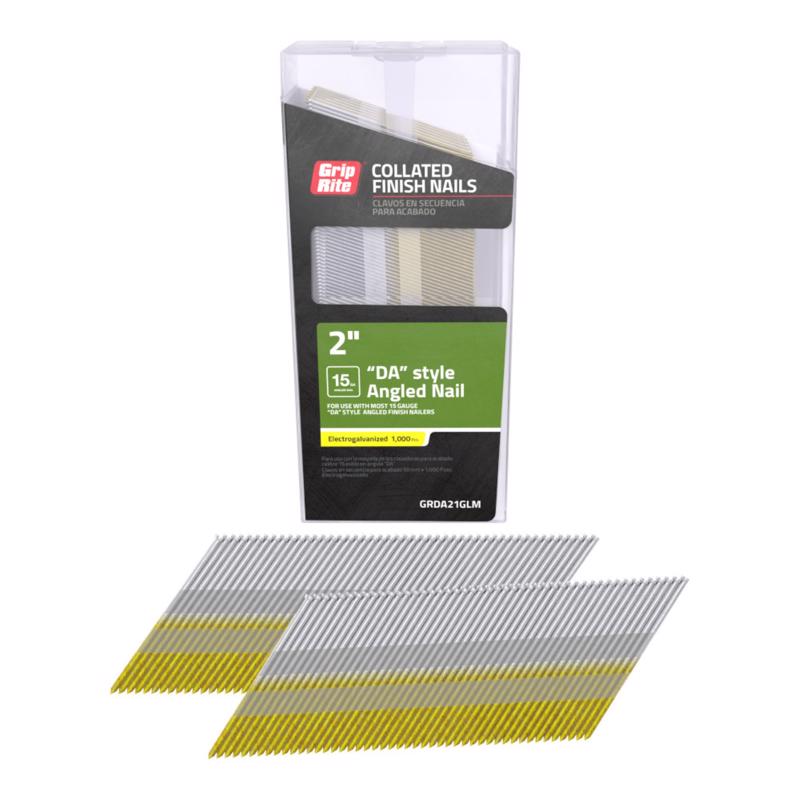 Grip-Rite 2 in. L X 15 Ga. Angled Strip Electro Galvanized Finish Nails 34 deg 1000 pk