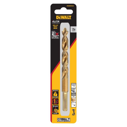 DeWalt ELITE SERIES 1/2 in. X 6 in. L Cobalt Steel Pilot Point Drill Bit Round Shank 1 pc