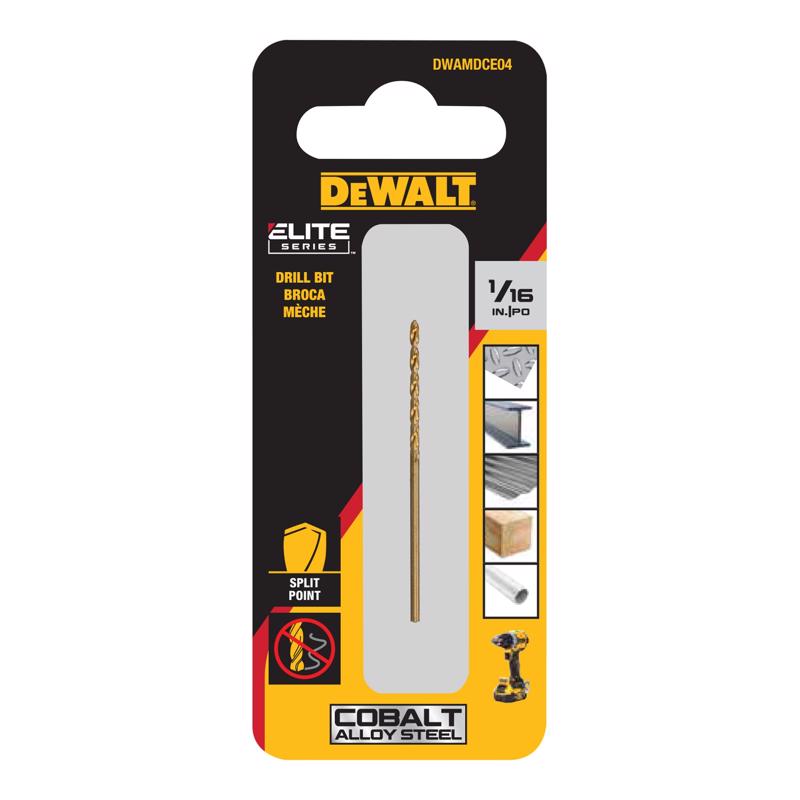 DeWalt ELITE SERIES 1/16 in. X 1.9 in. L Cobalt Steel Split Point Drill Bit Round Shank 1 pc