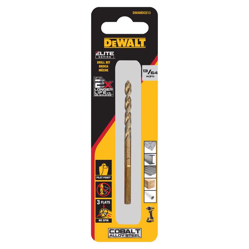 DeWalt ELITE SERIES 13/64 in. X 3.5 in. L Cobalt Steel Pilot Point Drill Bit Round Shank 1 pc
