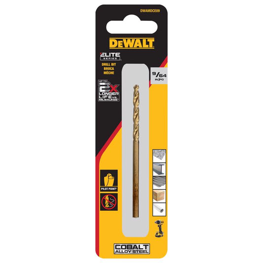 DeWalt ELITE SERIES 9/64 in. X 2.9 in. L Cobalt Steel Split Point Drill Bit Round Shank 1 pc