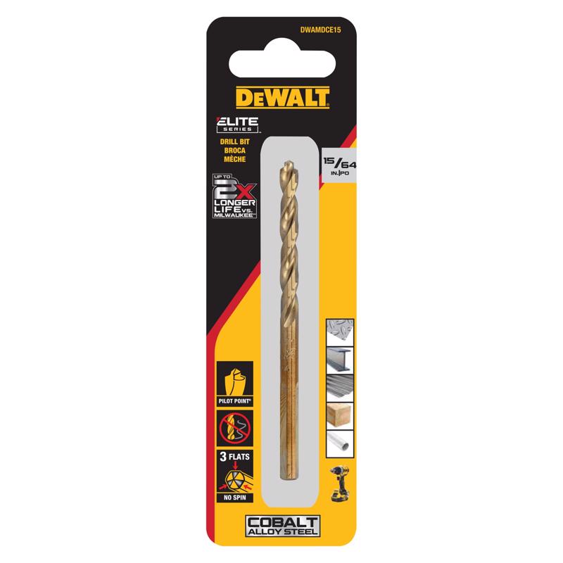 DeWalt ELITE SERIES 15/64 in. X 3-29/32 in. L Cobalt Steel Pilot Point Drill Bit Round Shank 1 pc