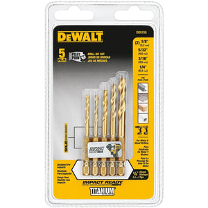 DeWalt Assorted Titanium Impact Ready Drill Bit Set Quick-Change Hex Shank DD5155 5 pc