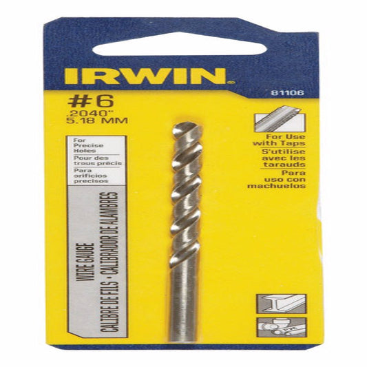 IRWIN #6 X 3-3/4 in. L High Speed Steel Wire Gauge Bit Straight Shank 1 pc