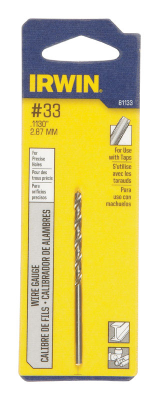 IRWIN #33 X 2-5/8 in. L High Speed Steel Jobber Length Wire Gauge Bit Straight Shank 1 pk