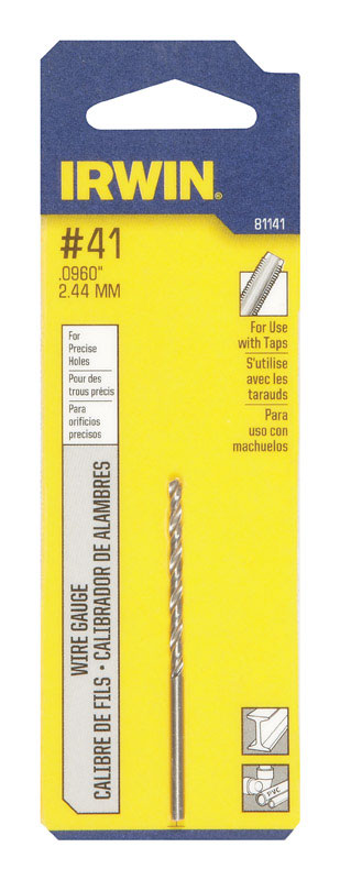 IRWIN #41 X 2-3/8 in. L High Speed Steel Jobber Length Wire Gauge Bit Straight Shank 1 pk