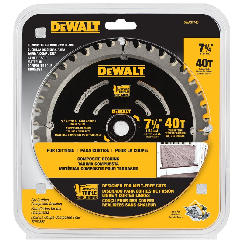 DEWALT 7-1/4 in. D X 5/8 in. Carbide Saw Blade 40 teeth 1 pk