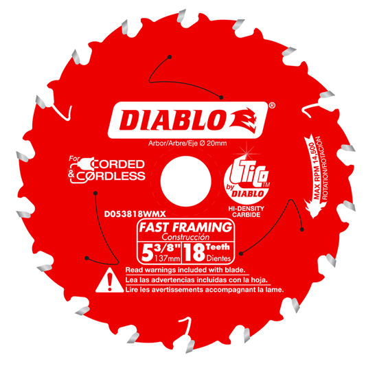Diablo 5-3/8 in. D X 20 mm Fast Framing TiCo Hi-Density Carbide Trim Saw Blade 18 teeth 1 pk