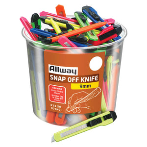 Allway 5 in. Snap-Off Utility Knife Assorted K13-50 50 pk, Case of 50