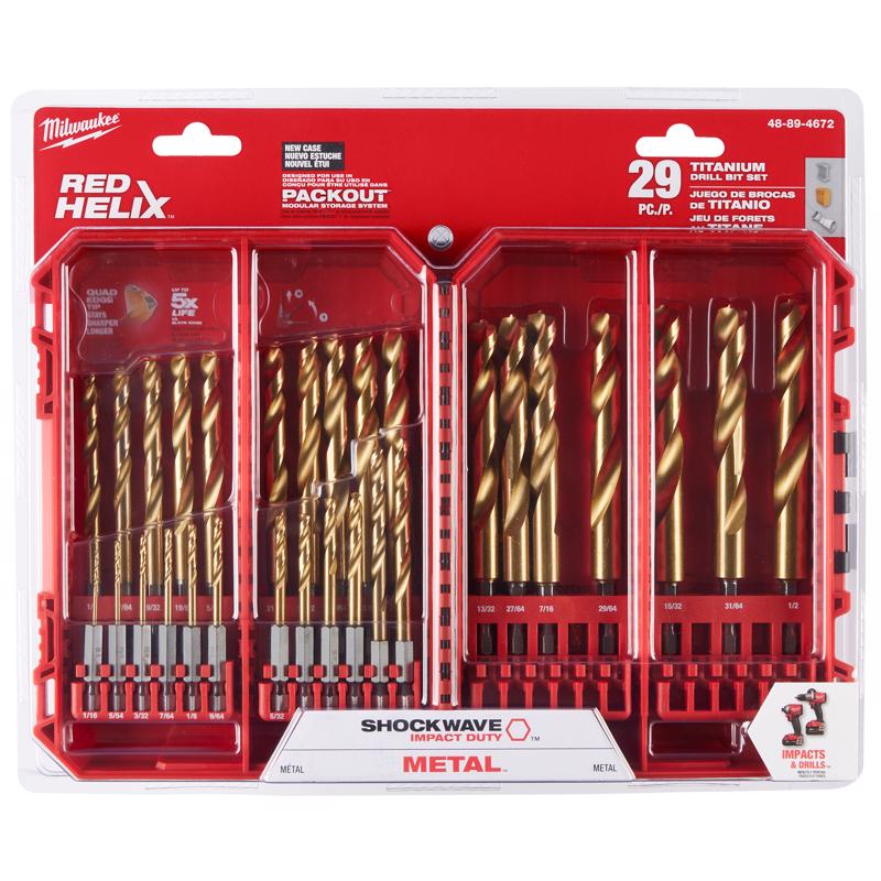 Milwaukee Shockwave Assorted Titanium Red Helix Drill Bit Set Hex Shank 29 pc