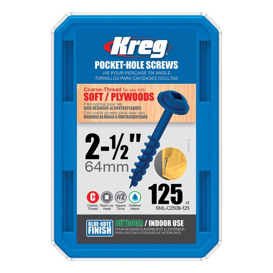 Kreg No. 8 X 2-1/2 in. L Square Blue-Kote Coarse Pocket-Hole Screw 125 pk