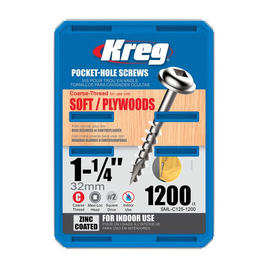 Kreg No. 8 X 1-1/4 in. L Square Zinc-Plated Coarse Pocket-Hole Screw 1200 pk