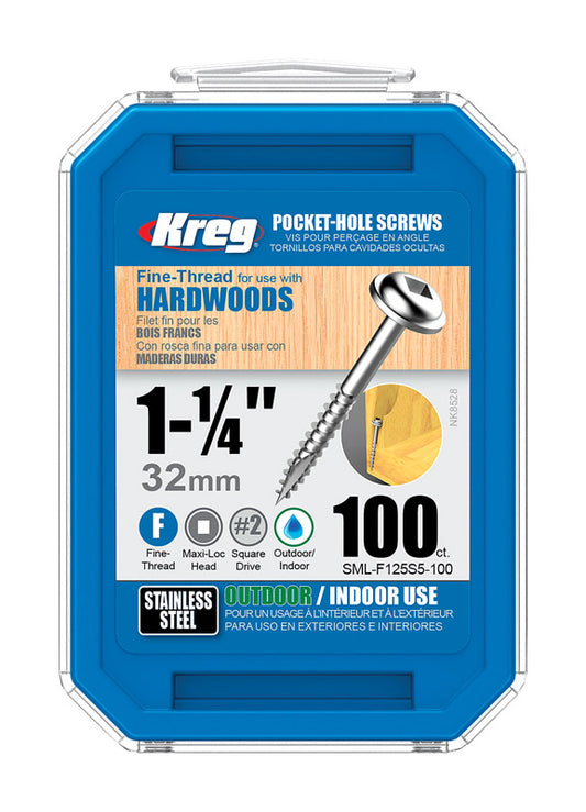 Kreg No. 8 X 1-1/4 in. L Square Fine Pocket-Hole Screw 100 pk