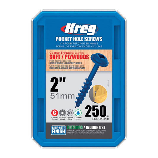 Kreg No. 8 X 2 in. L Square Blue-Kote Coarse Pocket-Hole Screw 250 pk