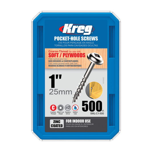 Kreg No. 8 X 1 in. L Square Zinc-Plated Coarse Pocket-Hole Screw 500 pk