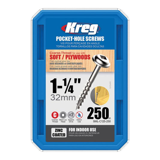 Kreg No. 7 X 1-1/4 in. L Square Zinc-Plated Coarse Pocket-Hole Screw 250 pk
