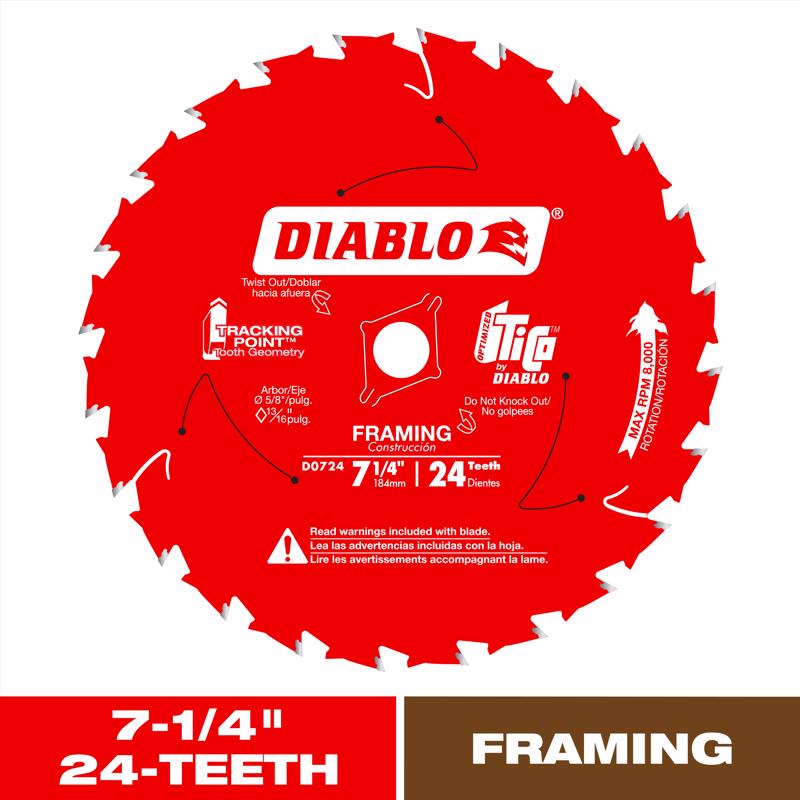 Diablo Tracking Point 7-1/4 in. D TiCo Hi-Density Carbide Saw Blade 1 pk