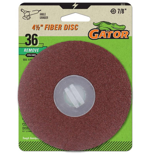 Gator 4.5 in. Aluminum Oxide Center Mount Fiber Disc 36 Grit Extra Coarse 3 pk