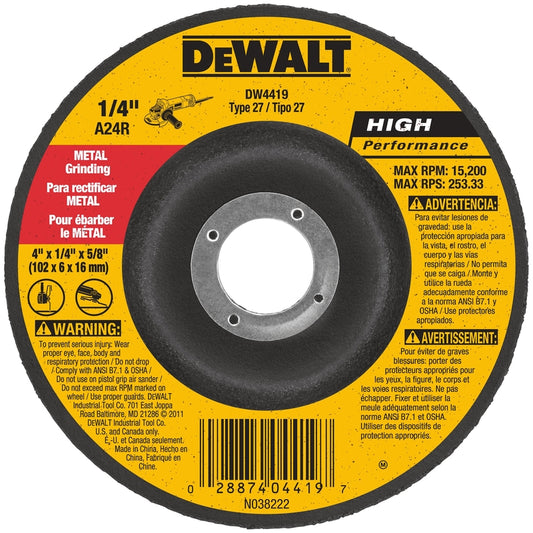 DeWalt 4 in. D X 5/8 in. X 1/4 in. thick Grinding Wheel 1 pc