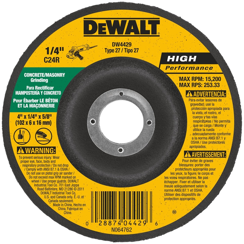 DeWalt High Performance 4 in. D X 5/8 in. X 1/4 in. thick Masonry Grinding Wheel 1 pc