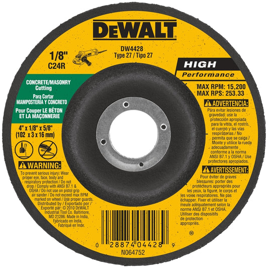 DeWalt High Performance 4 in. D X 5/8 in. X 1/8 in. thick Masonry Grinding Wheel 1 pc