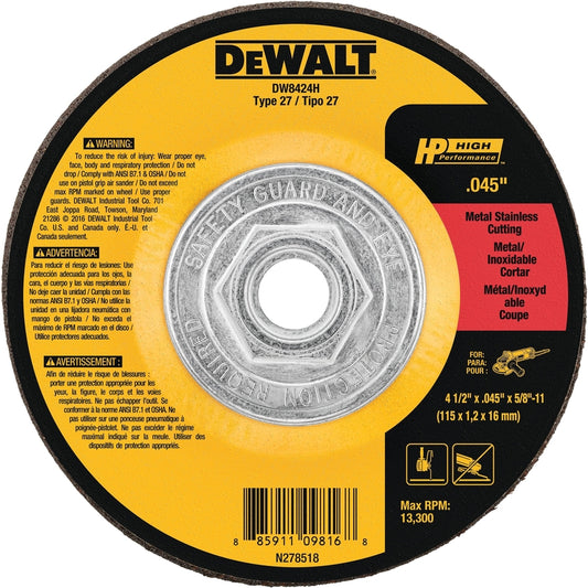 DeWalt 4-1/2 in. D X 5/8 in. X 0.045 in. thick Aluminum Oxide Metal Cut-Off Wheel 1 pc