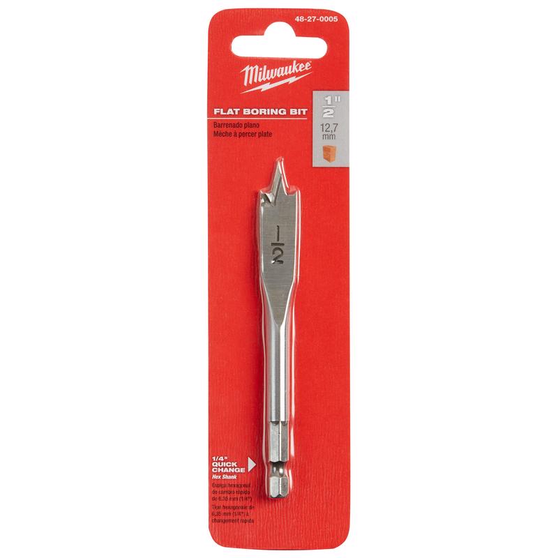 Milwaukee 1/2 in. X 4.5 in. L Carbon Steel Flat Boring Bit Hex Shank 1 pk