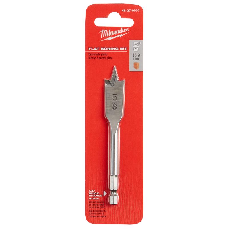 Milwaukee 5/8 in. X 4.5 in. L Carbon Steel Flat Boring Bit Hex Shank 1 pk