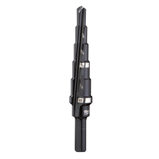 Milwaukee JAM-FREE 3/16 to 1/2 in. X 6 in. L Black Oxide Step Drill Bit 3-Flat Shank 1 pc