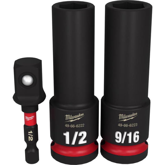 Milwaukee SHOCKWAVE 1/2 in. X 1/2 in. drive SAE 6 Point Impact Rated Deep Impact Socket Set 3 pc