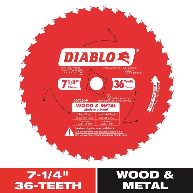 Diablo Wood and Metal 7-1/4 in. D TiCo Hi-Density Carbide Circular Saw Blade 1 pk