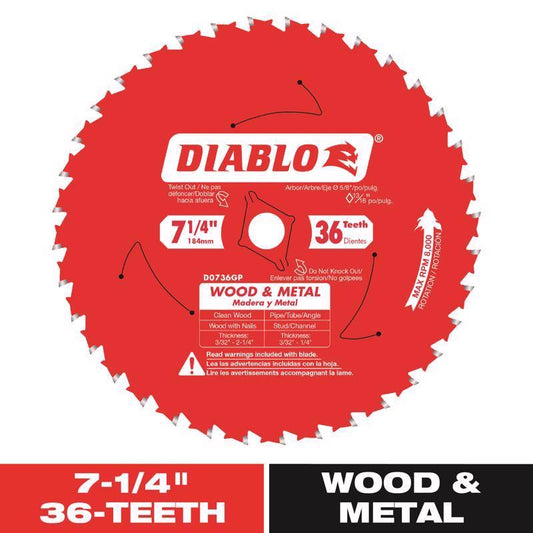 Diablo Wood and Metal 7-1/4 in. D TiCo Hi-Density Carbide Circular Saw Blade 1 pk