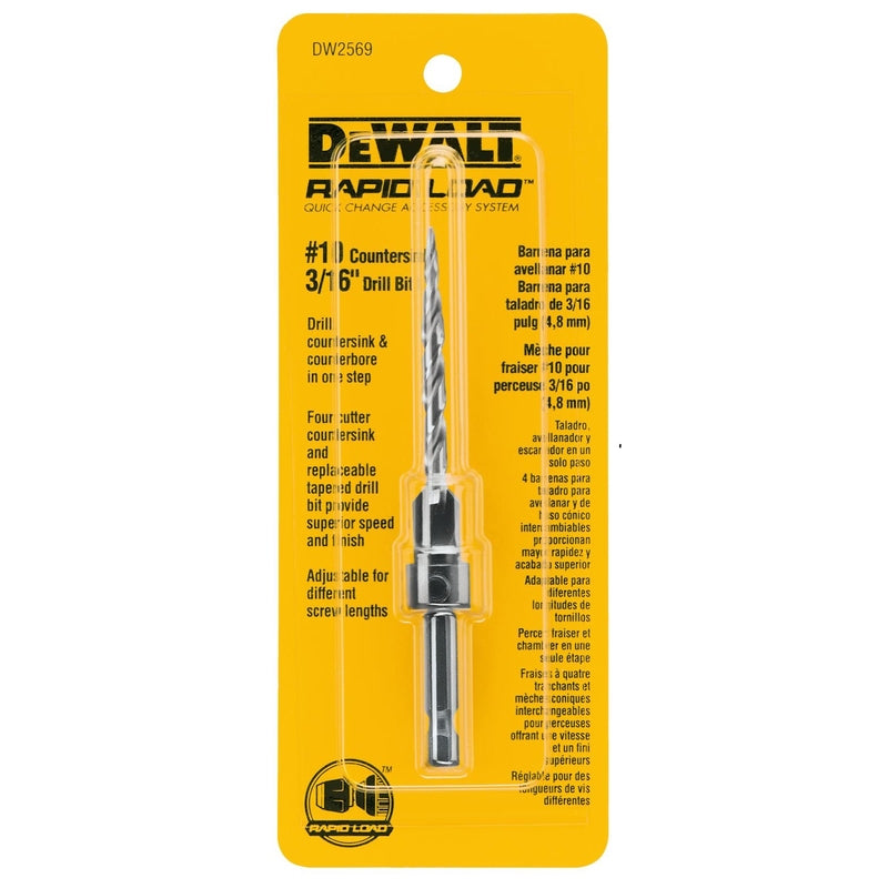 DEWALT Rapid Load #10 X 3/16 in. D X 6 in. L High Speed Steel Countersink and Drill Set 1 pc