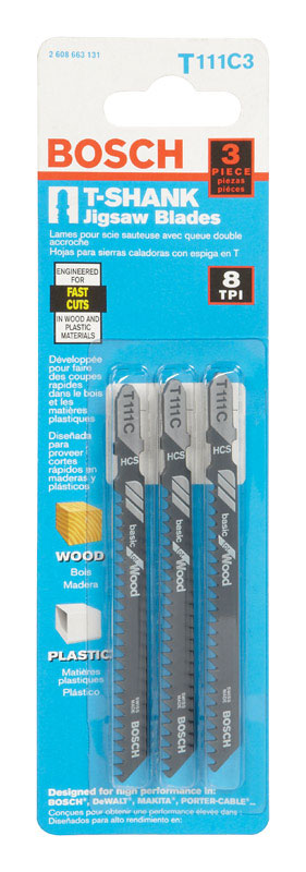 Bosch 4 in. High Carbon Steel T-Shank Side set and milled Jig Saw Blade 8 TPI 3 pk
