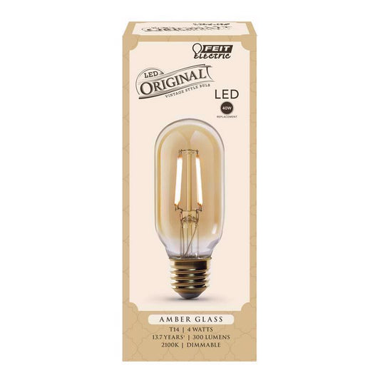 Feit T14 E26 (Medium) LED Bulb Amber Soft White 40 Watt Equivalence 1 pk