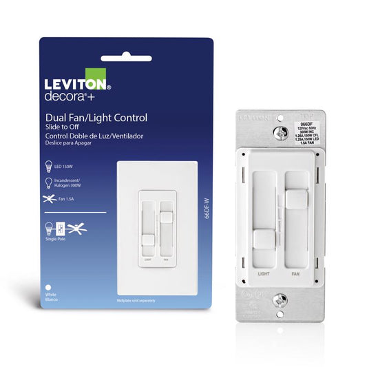 Leviton Decora SureSlide White Fan/LED Dimmer Slide Switch 1 pk